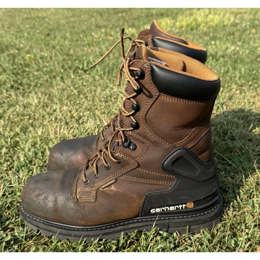 Carhartt Boots Mens 9 W Brown Leather Waterproof Safety Toe Work CMW8200
